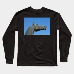 Neighing stallion sculpture, Nienburg an der Weser, Lower Saxony, Germany, Europe Long Sleeve T-Shirt